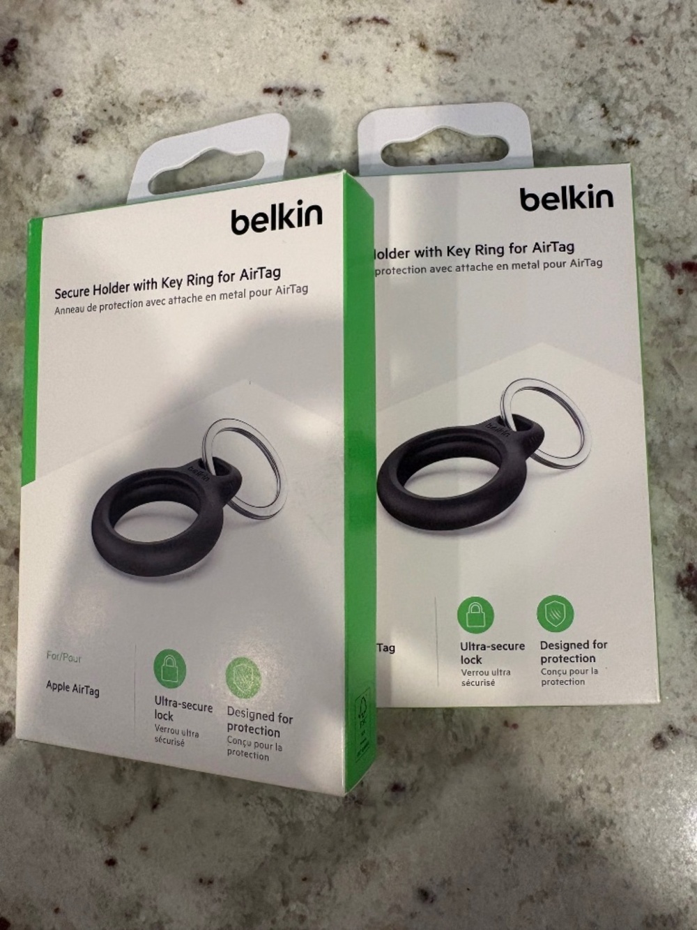 Belkin AirTag Secure Holder With Key Ring - Black - Qty 2 - NEW & SEALED